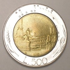 1987 Italy Italian 500 Lire Italia Bimetal Coin XF