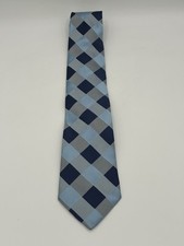 Michael Kors Men's Silk Blend Tie Blue Navy Grey Checkered Diamond Pattern EUC