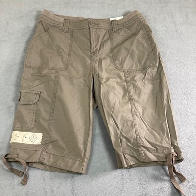 St John's Bay Womens Brown 11 Inch Bermuda Shorts Mid Rise Cargo Size 4 NWT