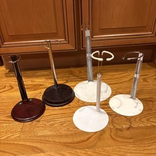 DOLL STANDS Lot Of 5 Large Stands -fits 12-15 Dolls 2 Wood 3 Metal