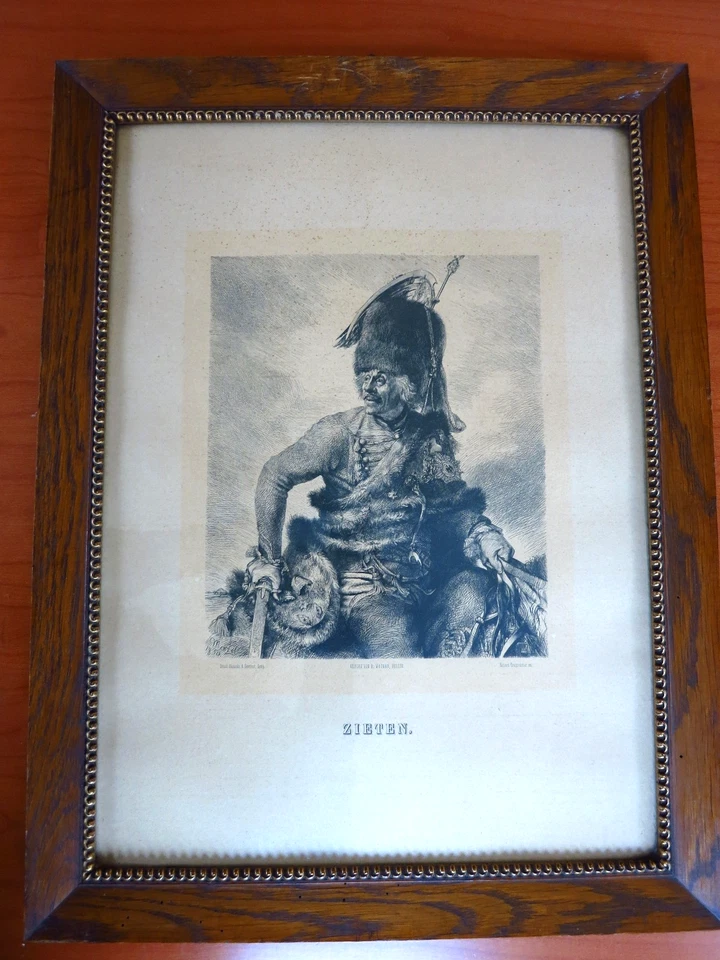 Zieten, Holzstich, sig. Menzel 1850, Druck G&D 1886, Holzrahmen mit Glas 55 x 42 - Bild 2 von 3