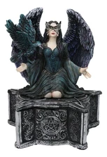 Gothic Fairy Queen With Raven Crow On Pentagram Star Decorative Box Figurine