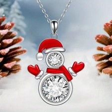 Elegant Snowman Sparkling Pendant Necklace for Women with gift box