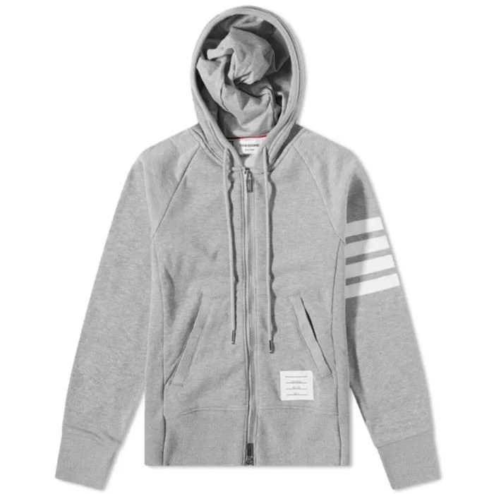 Thom Browne Felpa con cappuccio e zip a righe da uomo RWB Tab 4 barre grigio 131878067