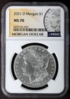 2021-D NGC MS70 MORGAN Silver $1 Dollar Coin Denver Mint MS70 w/Box COA