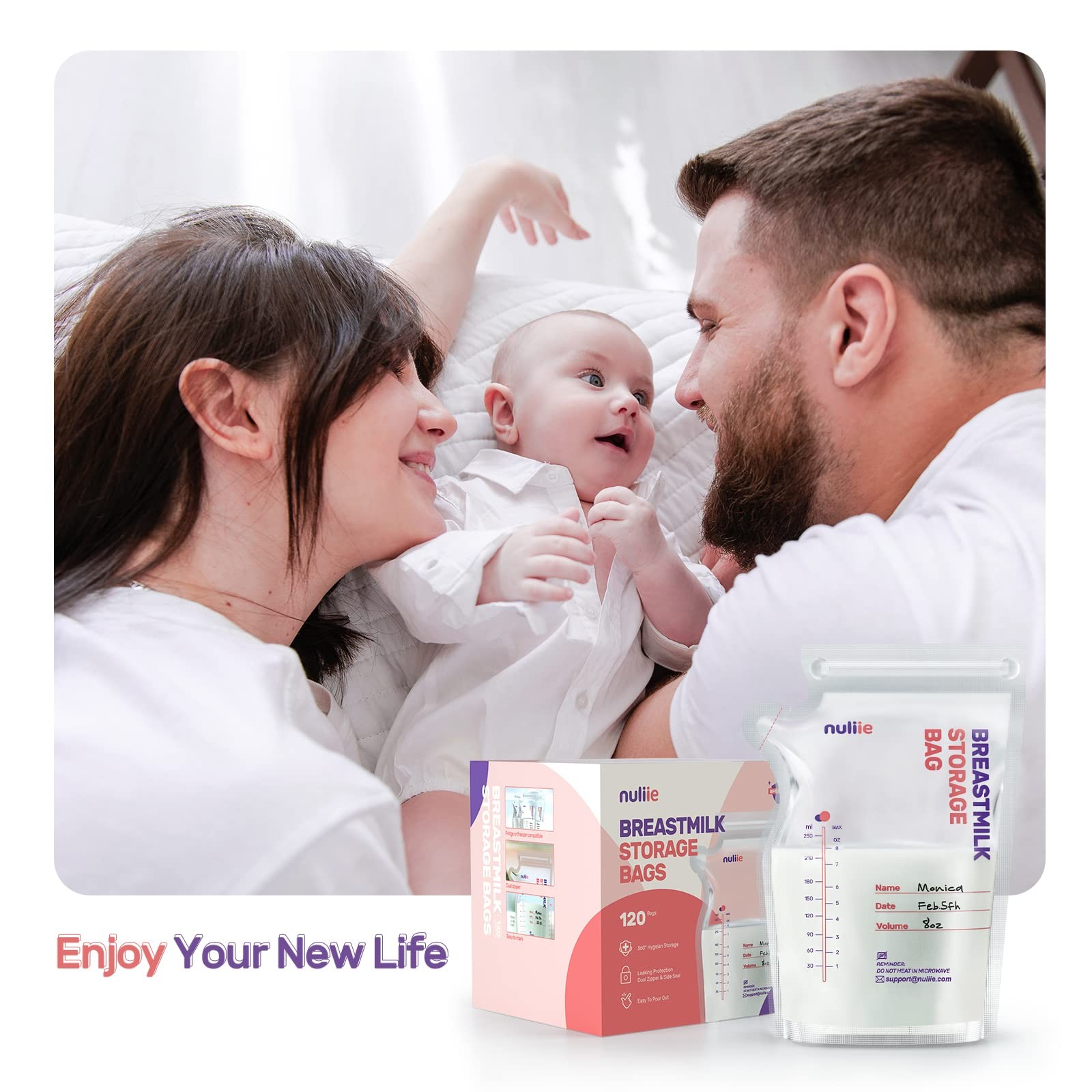 Nuliie 120 Pcs Breastmilk Storage Bags, 8 OZ Breast Milk Storing Bags, BPA-F...