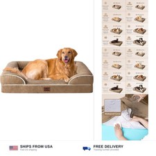 EHEYCIGA Orthopedic Memory Foam Dog Bed XL Waterproof Camel Bolster for Elderly