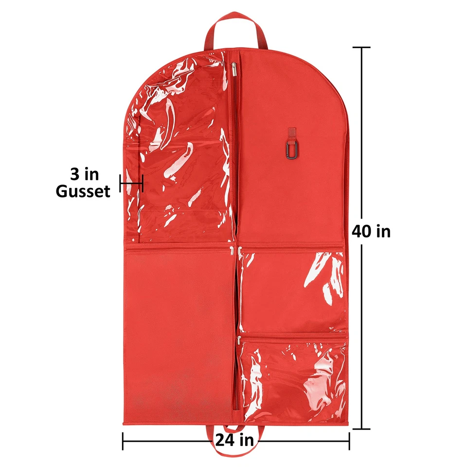 - 40 inch Garment Bag with PVC Pouches (Cardinal Red) - Image 2 of 4