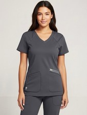 HH360 By Healing Hands Serena V-neck Short Sleeve Scrub Top Womens Small Gray