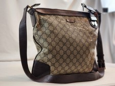 Authentic Gucci Supreme Shoulder Bag Gray Beige Purse Crossbody GG Leather Lock