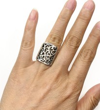 Size 5.25 VTG Sterling Silver Wide Ornate Overlay Ring W/ Scroll Filigree Design