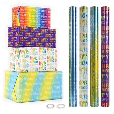 CHEPULA Geschenkpapier Geburtstag Bunt 43x300 cm 4 Rollen Recycelbar für Kinder