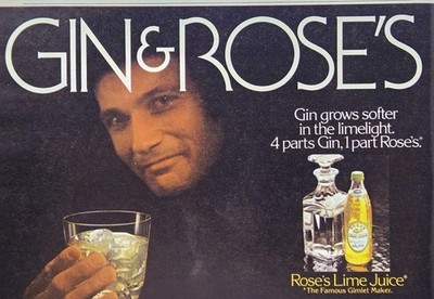1981 Rose's Lime Juice Print Ad - Gin & Rose's Cocktail Famous Gimlet Maker