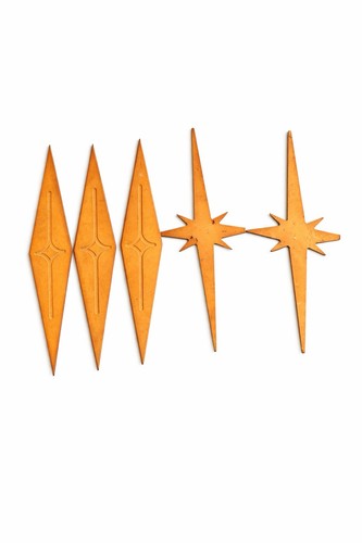 Mid Century Modern Atomic Starburst Wall Decor Set 5pc 32-34” Wood Retro 1960s