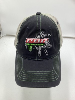 PBR (Unleash The Beast) Bull Riding Black/Gray Mesh Adjustable Baseball Cap H7