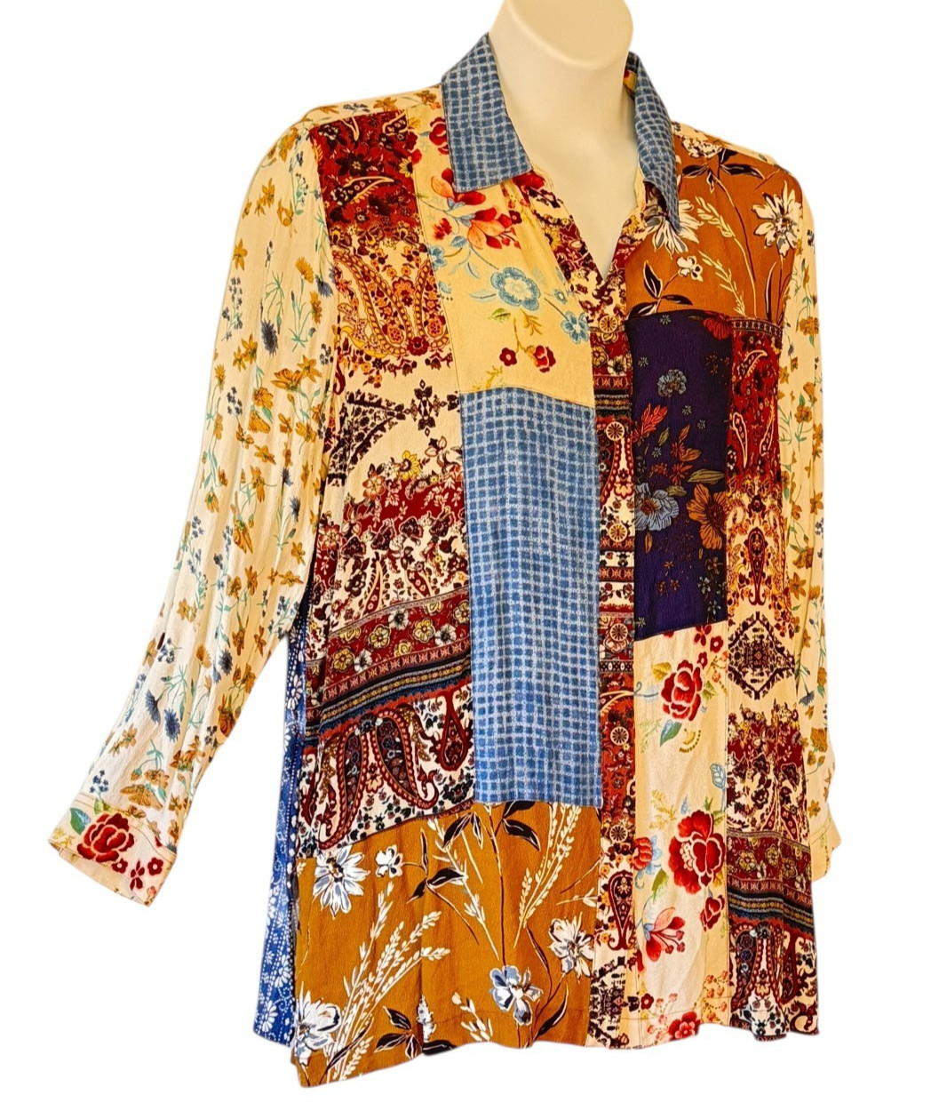 John Mark Patchwork Print Tunic Button Front Shir… - image 3