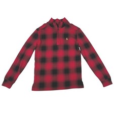 Polo Ralph Lauren Kids Boys Red Black Buffalo Plaid Quarter Zip Pullover Size 7
