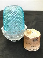 Antique S Clarke Fairy Pyramid BLUE Diamond Point Night Lamp and Original Candle