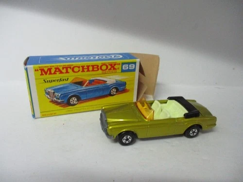 Matchbox Lesney Superfast SF69 Rolls Royce Coupe- GREEN-GOLD, GRAY base, boxed