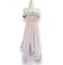 Misa LA Virginie Strapless Cotton Dress Sz S Pink Stripe Asymmetric Hem Romantic