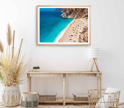 Mountain Print, Cloudy Sky Wall Art, Sea Framed Beach Wall Art, Coastal