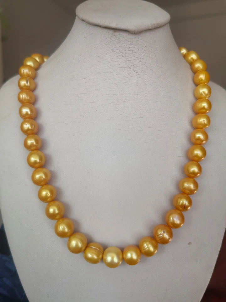 Nuevo Collar de Perlas de Oro Barroco Natural del Mar del Sur AAA11-12mm Foto Física 14K Foto 4 de 4