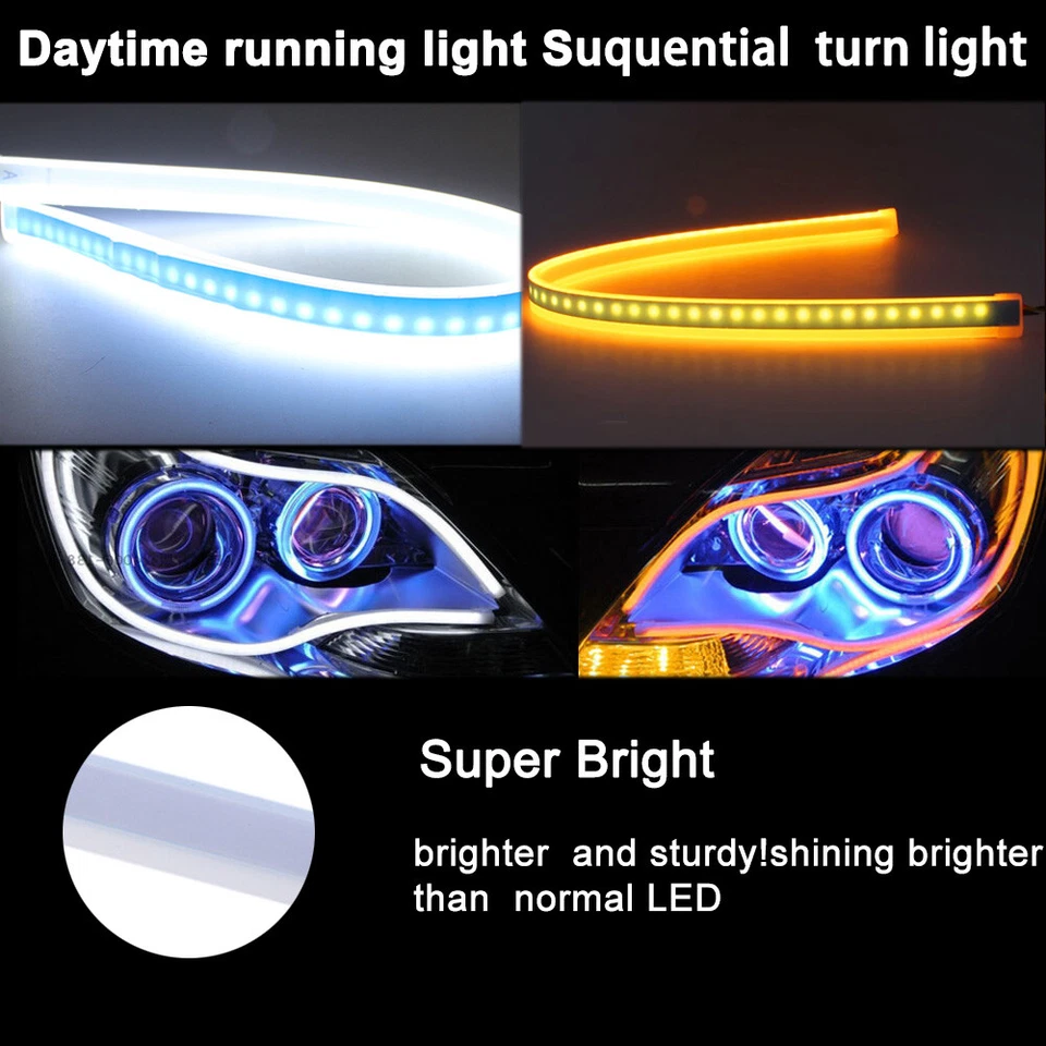 Faixa de seta LED DRL flexível âmbar fino 2X 60CM para farol sequencial - Imagem 2 de 4