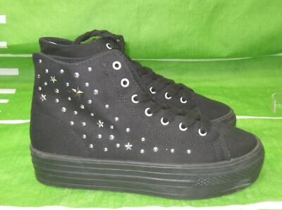 new Soda  black 1.5''Platform Lace Up STUD  SNEAKER WOMEN Size  6