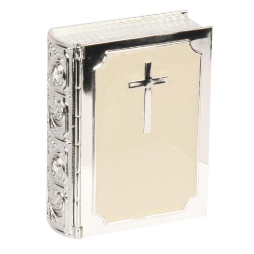 Bible Silverplated & Cream Epoxy Trinket Keepsake Box Christening Gift - Picture 2 of 3