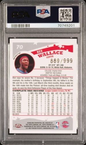 2005-06 Topps Chrome Ben Wallace #70 Refractor /999 PSA 10 GEM MINT HOF - Picture 2 of 7