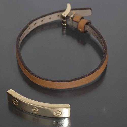 Cartier Love Bracelet Leather K18YG Yellow Gold Brown E1709 - Picture 2 of 10