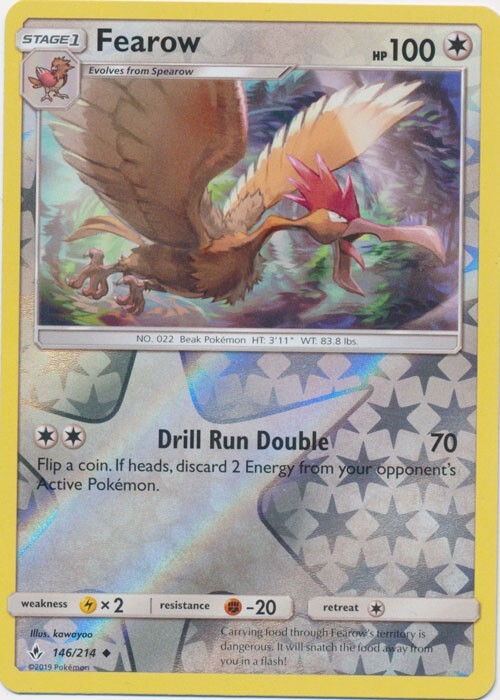 Reverse Holo Fearow 146/214 Uncommon SM - Unbroken Bonds Pokemon TCG
