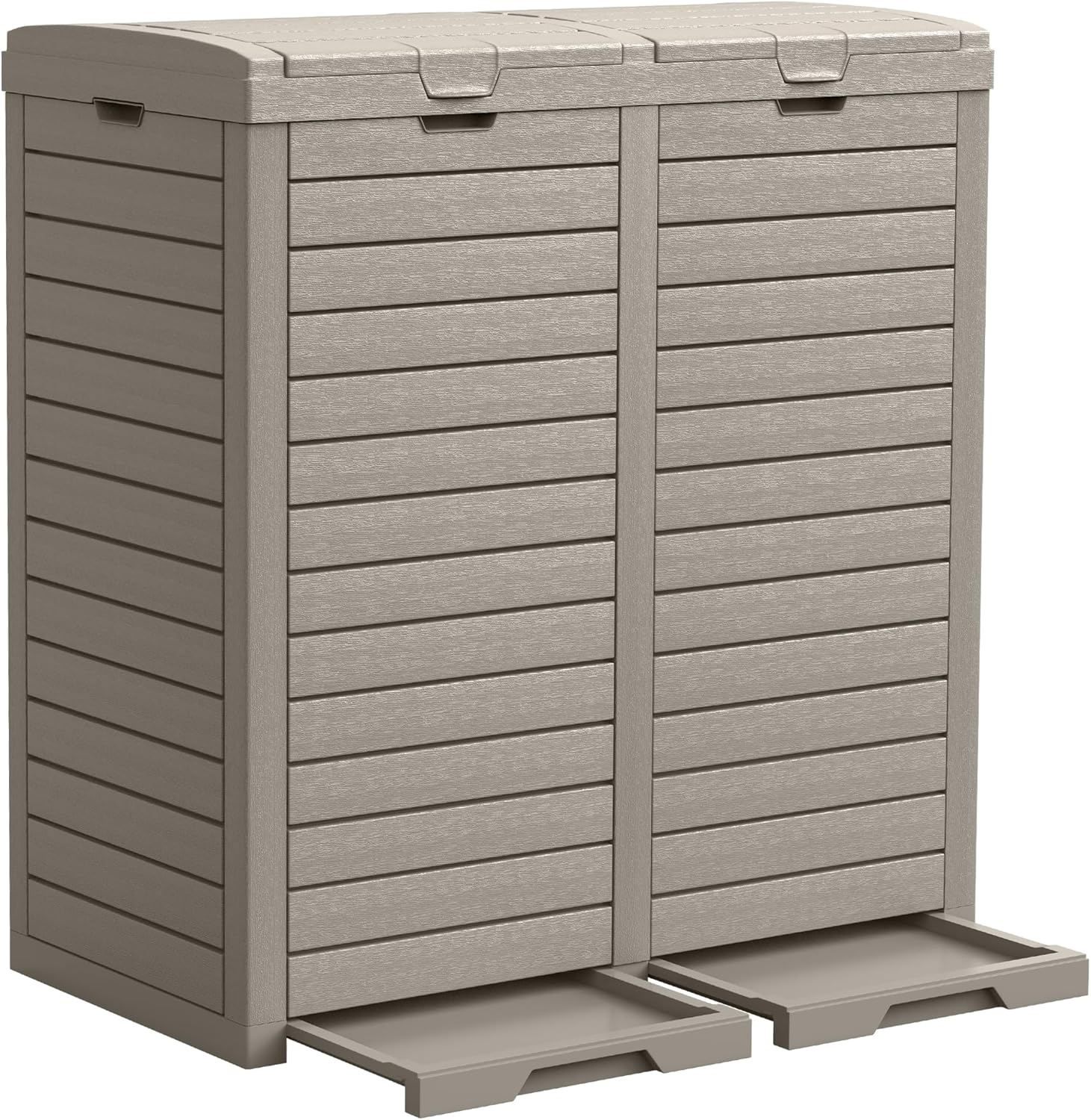 62-Gallon Outdoor Resin Trash Can with Dual Lid and Drip Trays, 248 Quart Hideaw