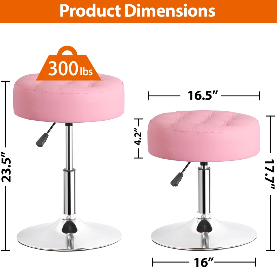Adjustable Vanity Stool 360° Swivel Ottoman Chair Stool for Makeup Room Pink - Image 3 of 4