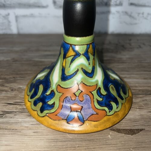 "Candelabro de cerámica Gouda Holland 1926 vintage 11,5"" arte popular firmado" - Imagen 2 de 10