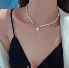 Elegant Pearl Heart Pendant Necklace Luxury Imitation Pearls Gold For Women