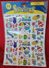 84 SUMMER Laser Prismatic STICKERS Beach Umbrella Sand Swimsuits Palm Trees NEW