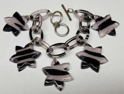 STARS CHARM BRACELET Black White Gray Fashion w Toggle Lock Lady Girls FREE SHIP