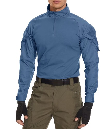 Men's Outdoor T-Shirt Long Sleeve Ripstop Work 1/4 Zip Training Quick Dry Shirts - Picture 35 of 58