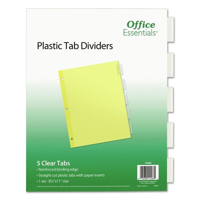 Office Essentials 11466 11'' x 8.5'' 5-Tab Insertable Dividers - Clear (1-ST) New