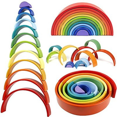 Lewo 12 PCS Wooden Rainbow Stacker Extra Large Stacking Game Nesting Puzzle Toys | eBay