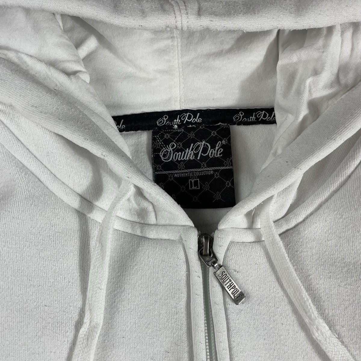 South Pole Zip Up White Hoodie Vintage 90s Y2K Pullover Mens SIze