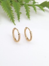 925 Sterling Silver Twisted Rope Huggie Hoop Earrings Gold Hoops 13mm/11mm x1.2