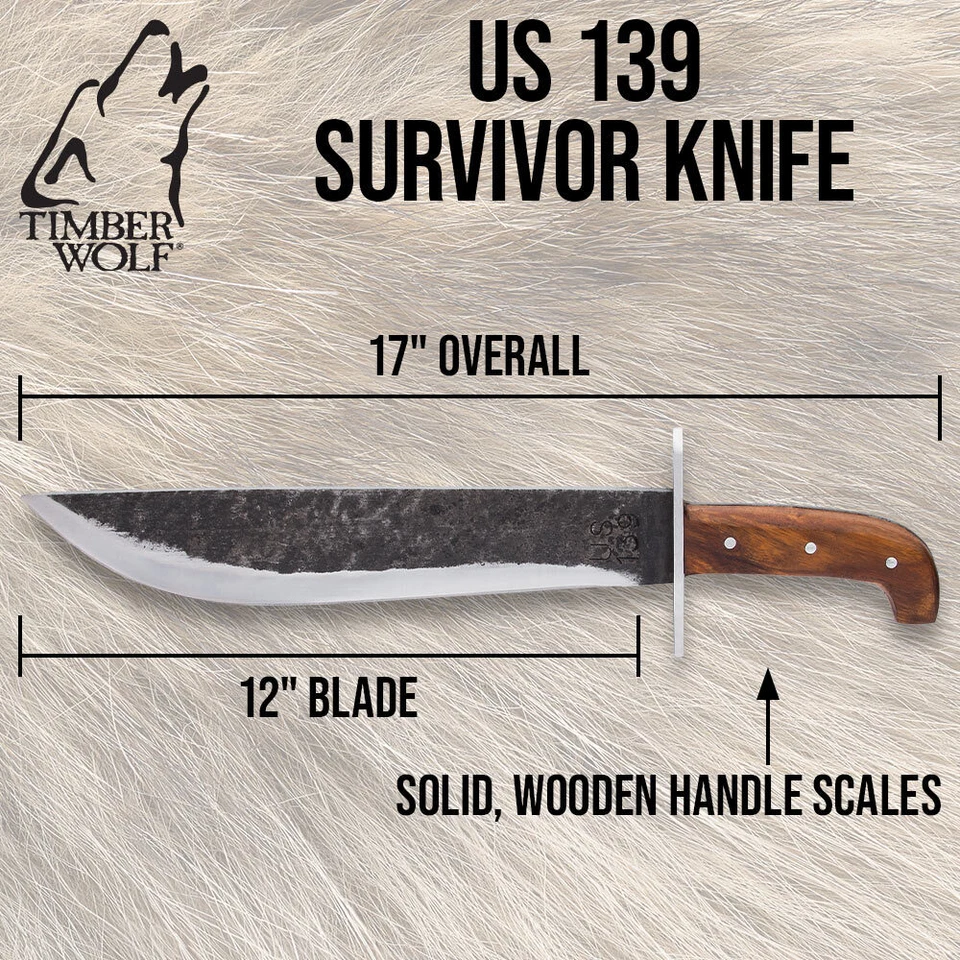 Timber Wolf US 139 Survivor Knife & Sheath | Carbon Steel Blade | Overall 17" - Image 3 of 4