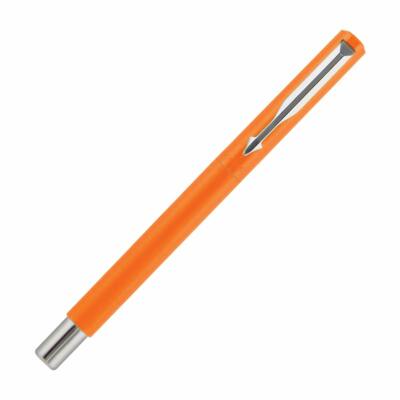 Parker Vector Standard Fountain Pen Chrome Trim Fine Nib Body Orange Ink Blue