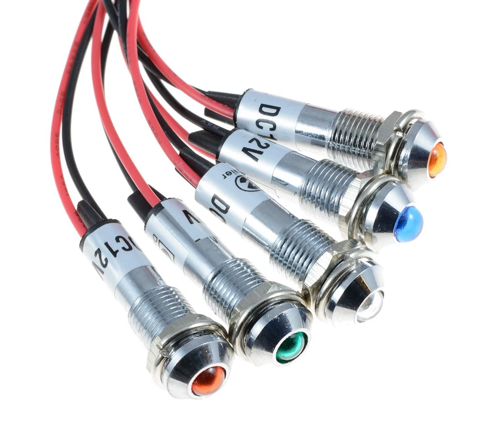 SWITCH ELECTRONICS 8mm Prewired Panel Indicator LED Light 12V Car Dash Panel