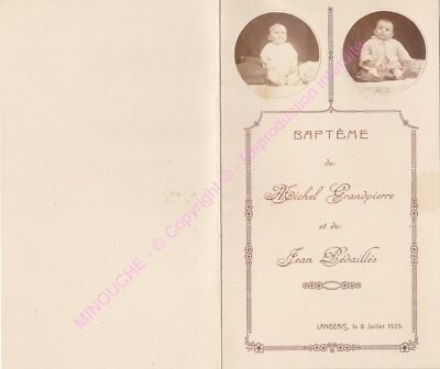 Menu 37130 Langeais Taufe 6 Juli 1925 Michel Grandpierre Jean Pédailles