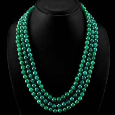 BESTE QUALITÄT ALLER ZEITEN 633,30 KT NATÜRLICHE RUNDE PERLENKETTE 3 LINIEN GRÜNE JADE $$$