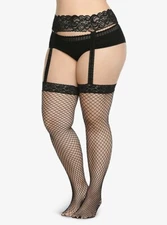 TORRID PLUS SIZE GARTER ATTACHED LACE TOP FISHNET STOCKINGS  00/0  1/2 3/4 5/6