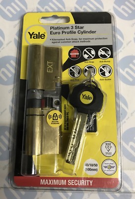Yale 100mm Messing Euro Zylinderschloss MAXIMALE SICHERHEIT 40/10/50 mit 3 Schlüsseln